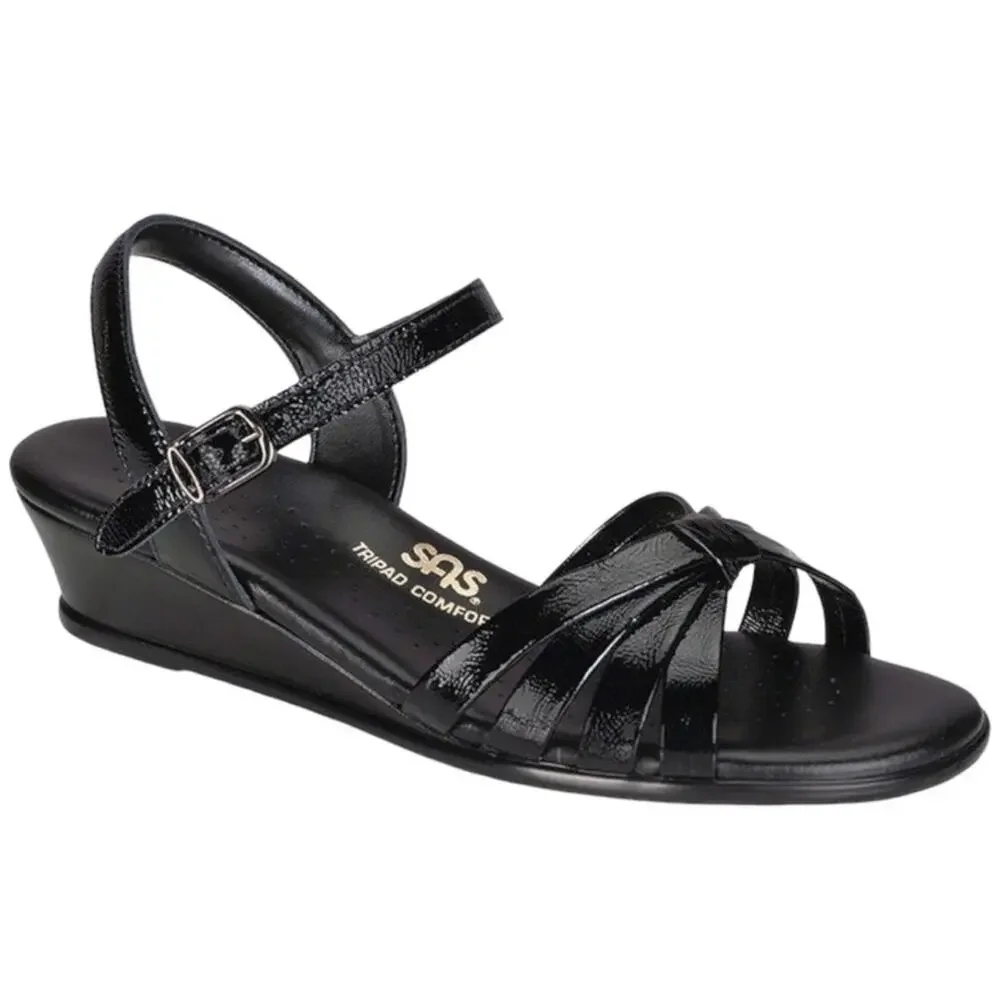 SAS Sandals 9.5 SLIM Strippy Quarter Strap Wedge Black Patent Leather 9.5 SLIM